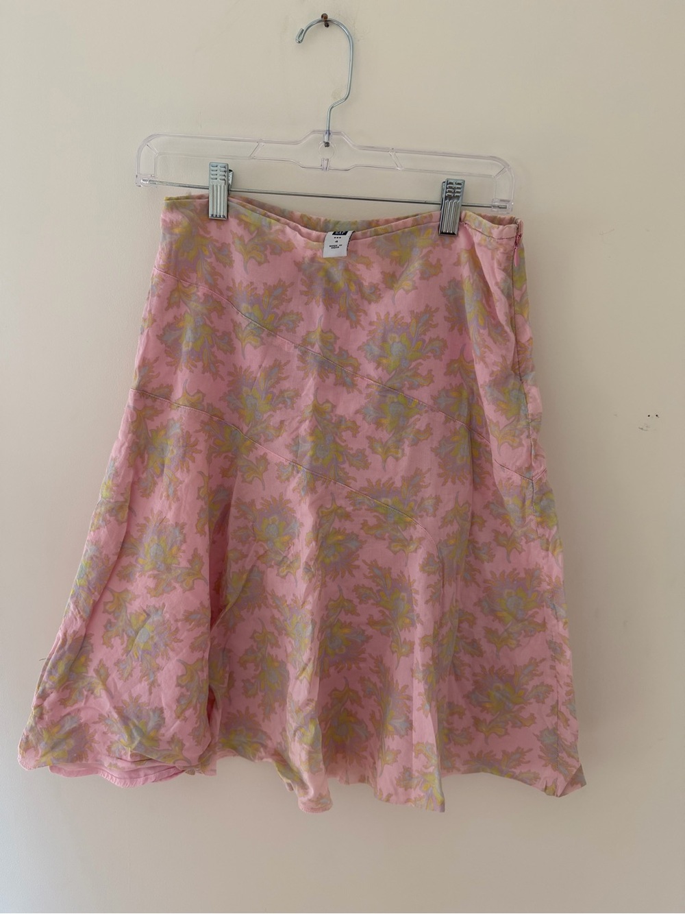 GAP Pink Floral A-Line Skirt with Green Accents